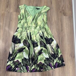 Perceptions Green and Purple Floral Midi Dress